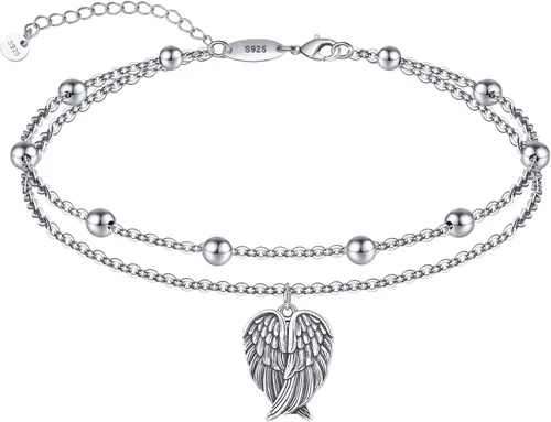 Vista 132 de CHIC & ARTSY Tobilleras delicadas de plata de ley S925 para verano, pulsera de tobillo ajustable multicapa para playa, joyería de pie para mujer