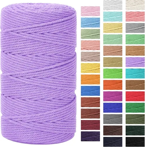 Vista 40 de Cordón de macramé 3mm x 300m Cuerda de macramé 100% algodón natural Cordón de algodón trenzado de 4 hebras para manualidades DIY, adornos