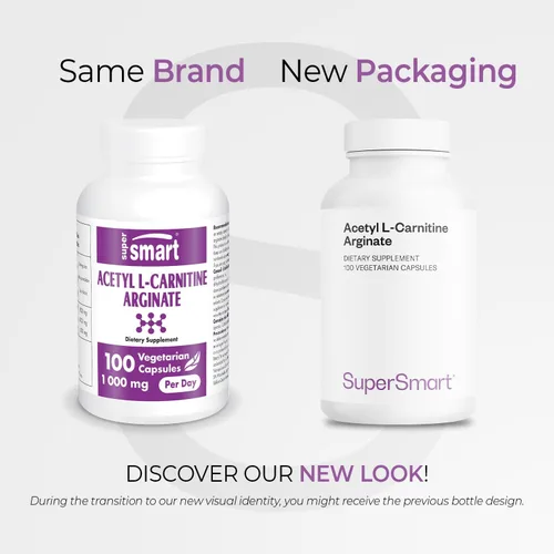 Vista 2 de Supersmart - Acetyl L Carnitine Arginate 1000 mg por día - Aminoácidos - Suplemento cerebral popular Sin OMG y sin gluten - 120 cápsulas