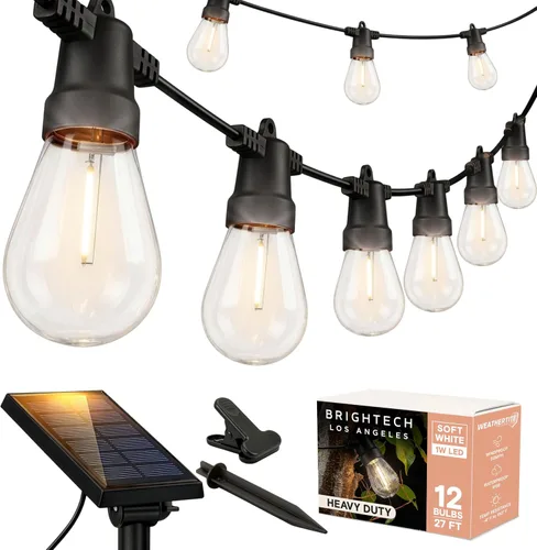 Vista 13 de Brightech Ambience - Cadena de luces híbridas para exteriores, doble enchufe y tira de luces LED impermeables con energía solar para exteriores, 27