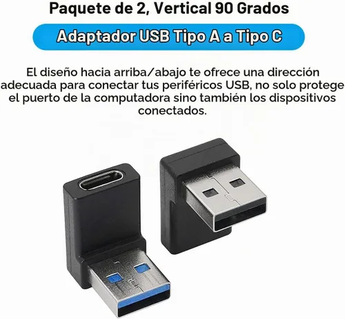 Vista 4 de Herfair Adaptador USB C a A de 90 grados, paquete de 2 unidades de ángulo recto USB3.2 Tipo-C hembra a un macho convertidor vertical de puerto USB