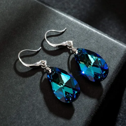 Vista 8 de Aretes de gancho colgantes de lágrima de cristal austriaco para mujer chapados en oro de 14 quilates joyería hipoalergénica Cristal Metal cristal