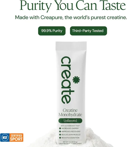 Vista 3 de Create Polvo de Monohidrato de Creatina de Porción Individual – 5g de Creatina Creapure Redefiniendo la Fuerza, Energía y Recuperación Sin