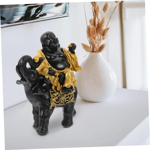Vista 3 de ARTIBETTER Maitreya - Adornos de Buda para mesa, estatua de animal Feng Shui, estatua de elefante Fengshui, estatua de animales decorativos, estatua