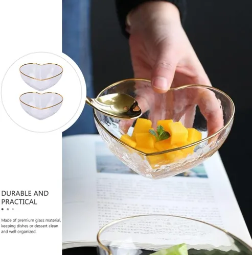 Vista 8 de 2 cuencos de vidrio para servir pequeños en forma de corazón, cuenco de postre para aperitivos, cuenco de vidrio decorativo para preparación