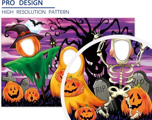 Vista 6 de Telón de fondo de cara de noche de terror en el agujero, 5 x 3.3 pies, cabeza de calabaza, espantapájaros, esqueletos, accesorios para fotos