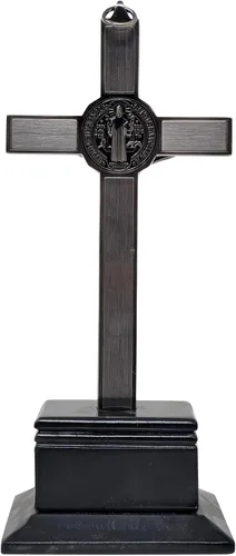Vista 3 de Dvdmatinemovies - Crucifijo de metal de San Benito - Cruz de pared religiosa de 9 pulgadas y cruz de mesa con Jesucristo e INRI - Crucifijo de metal