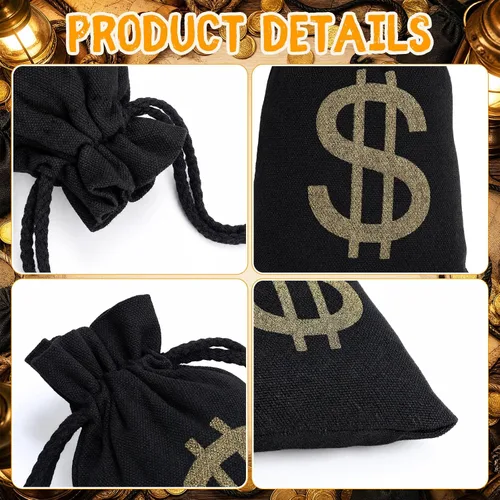 Vista 7 de Boao 24 Canvas Money Bag Pouch Dollar Sign Prop Money Bag Game, Black