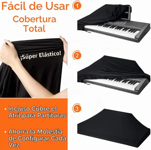 Vista 5 de Cubierta antipolvo para teclado de piano de 61 teclas, funda para teclado electrónico a prueba de suciedad con elástico duradero y bloqueo de cable