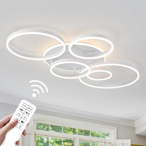 Vista 11 de O'NEELDY Moderna lámpara de techo LED regulable de montaje empotrado con control remoto de anillo de acrílico, 48W 3000K-6000K ajustable, lámpara