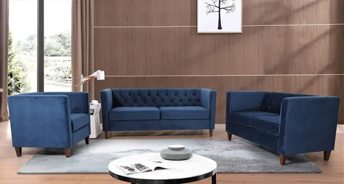 Vista 48 de Container Furniture Direct Sofá clásico de oficina tapizado de terciopelo de tres plazas con capitoné, cómodo sofá de oficina para espacios grandes
