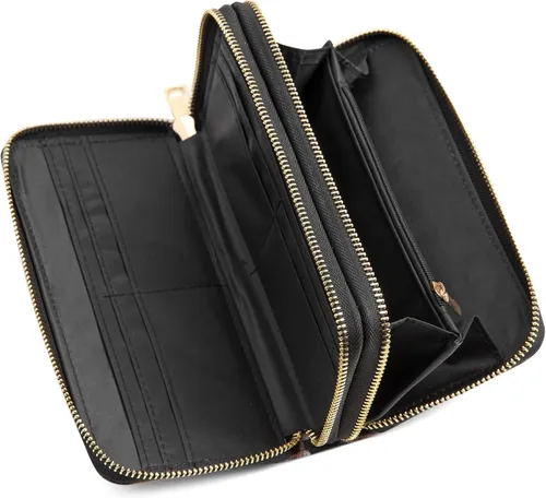 Vista 4 de Nabegum Cartera de leopardo para mujer con estampado de guepardo doble cremallera gran capacidad para tarjetas de crédito marrón