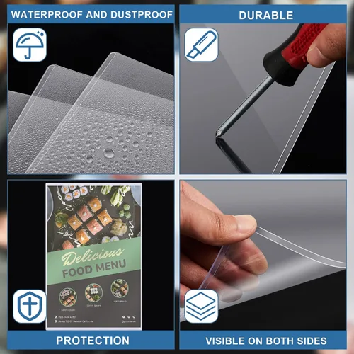 Vista 4 de Henoyso 5 protectores rígidos de impresión de 11 x 17 pulgadas, protectores de páginas de plástico duro resistente, soporte de menú de cristal