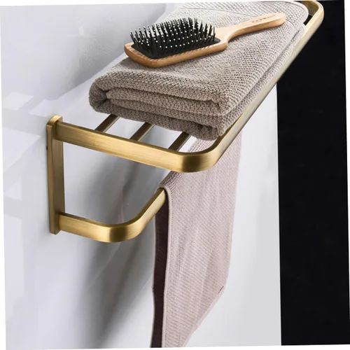Vista 2 de Homoyoyo Retro Brass Bathroom Wall-Mounted Storage Rack High Load Towel Holder Shelf for Bath and Hand Towels Easy Installation Space-Saving