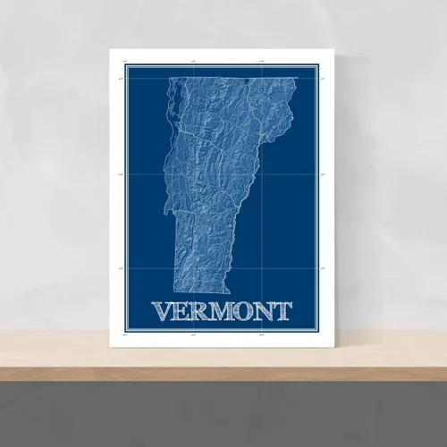 Vista 3 de Vermont Map Print, Blueprint Wall Art Poster, VT Decor, US State Maps