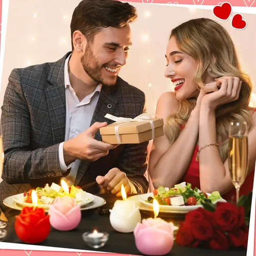 Vista 4 de Funnymoom 8 velas de San Valentín con forma de rosa, velas aromáticas de aromaterapia en forma de rosa para San Valentín, despedida de soltera