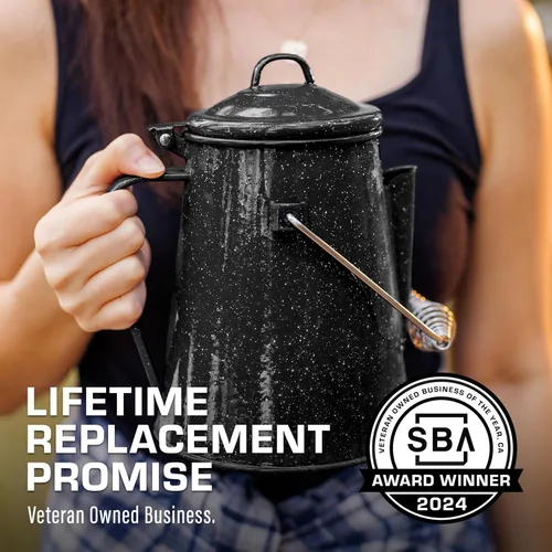 Vista 7 de COLETTI Hervidor clásico de camping de 60 onzas, tetera de té y campamento, sin aluminio ni plástico, ideal para hervir agua [esmalte negro]