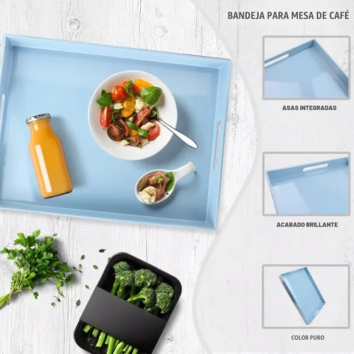 Vista 4 de Spsyrine - Bandeja de servir con asas, bandeja decorativa de plástico para mesa de café, sala de estar, decoración del hogar, 3040B
