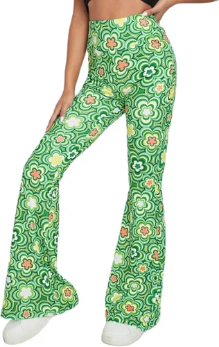 Vista 4 de Pantalones acampanados de los años 70 para mujer, traje de festival rave, cintura alta, parte inferior acampanada, bohemios, lindos pantalones