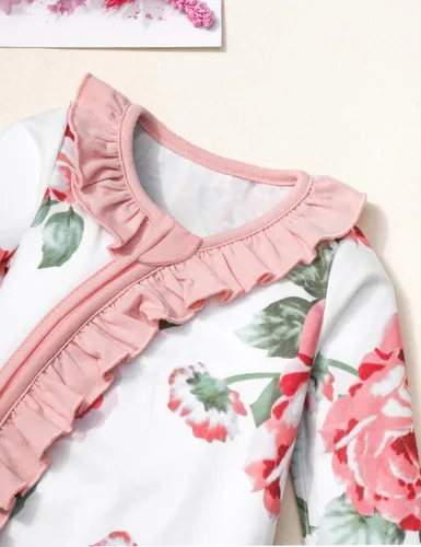 Vista 4 de Ropa de bebé recién nacida para bebé niña de manga larga con volantes y diadema