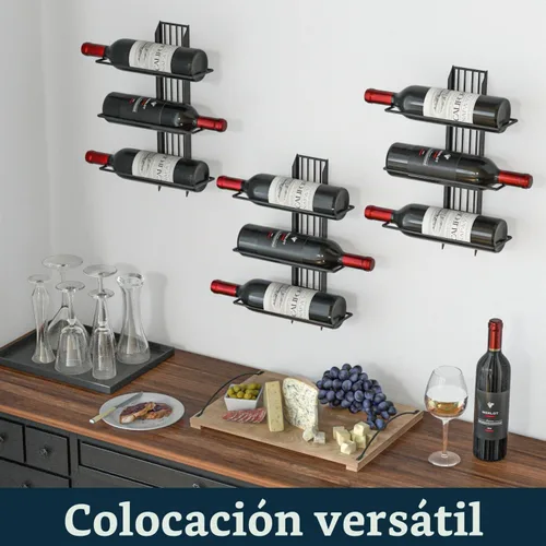 Vista 5 de J JACKCUBE DESIGN MK823A - Organizador de pared para 9 botellas, soporte de almacenamiento de vino de metal resistente para cocina, bodega y Negro