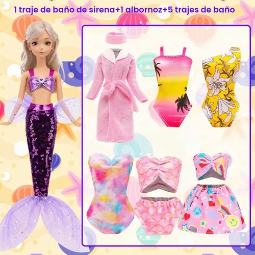 Vista 4 de Juego de 40 accesorios de muñeca de baño y piscina de verano para muñecas