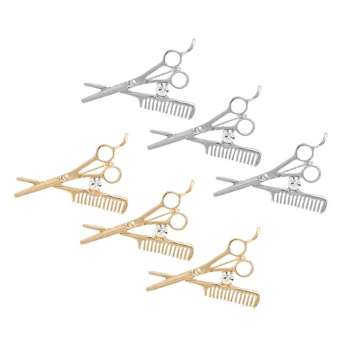 Vista 4 de GALPADA 12 piezas brillantes mini joyería de peluquería para tijera peluquero decoración traje herramientas plata pin peine oro collar suéter