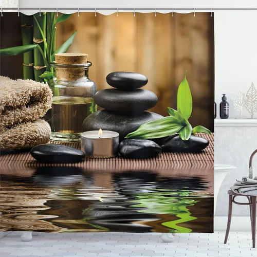 Vista 20 de Ambesonne Cortina de ducha de gato, diseño bohemio de estilo étnico con poses de gatitos sentados y acostados, juego de decoración de baño de tela