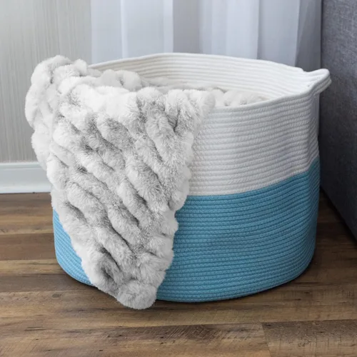 Vista 5 de Home-Complete - Cesta extragrande de cuerda de algodón con asas para lavandería, mantas, almohadas y almacenamiento de juguetes, cestas