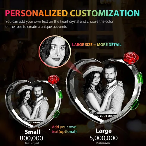 Vista 5 de Foto de cristal 3D con rosa de cristal rojo, regalos personalizados para mujeres, ella, él, esposa, novia, mamá, pareja, foto de cristal