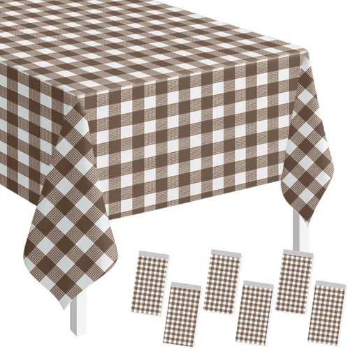 Vista 25 de SietDESEO - Paquete de 2 manteles a cuadros azul y blanco, 54 x 108 pulgadas, mantel premium desechable de plástico para picnic, diseño gingham
