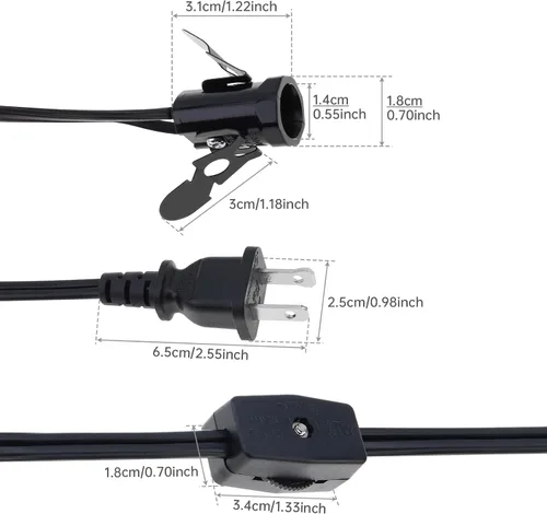 Vista 2 de RTNLIT Cable de repuesto para lámpara de sal, cable de luz nocturna con enchufe de bombilla E12, enchufe de interruptor giratorio para accesorios