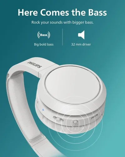 Vista 2 de Philips H4205 Auriculares inalámbricos con controladores de 1.260 in y BASS Boost bajo demanda, color blanco