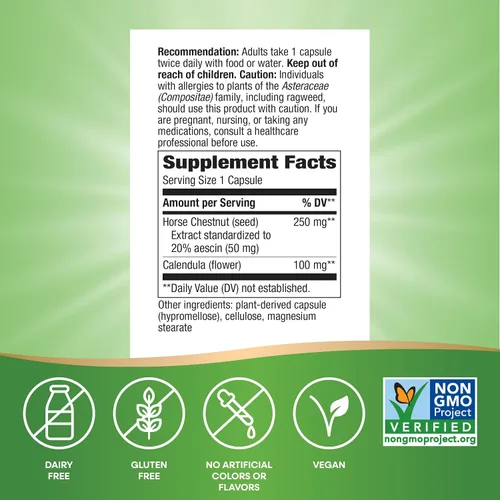 Vista 5 de Nature's Way Extracto de castaño de indias, extracto premium, promueve venas saludables en las piernas*, 250 mg por porción, vegano, 90 cápsulas