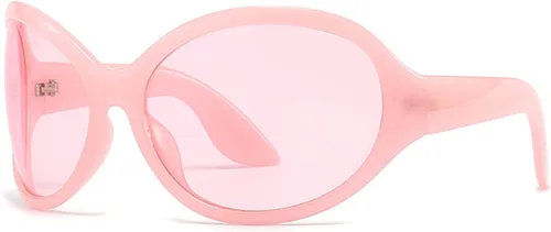 Vista 5 de VIA LEECA Gafas de sol Y2k de gran tamaño para mujeres y hombres, gafas de sol ovaladas envolventes