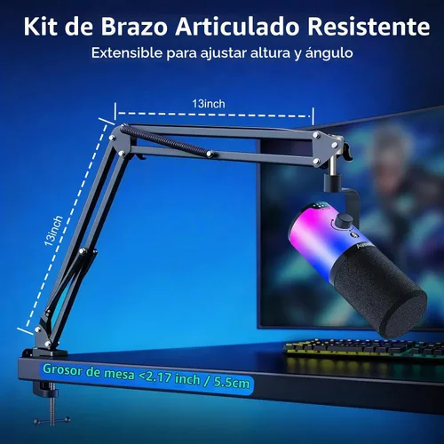 Vista 8 de Aveek Micrófono dinámico USB/XLR con brazo de brazo