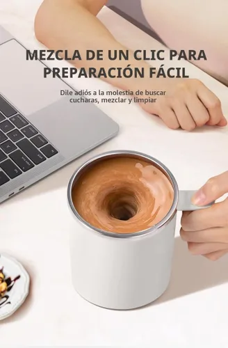 Vista 4 de Taza autoagitante, taza de café autoagitante, adecuada para café, leche, cacao y otras bebidas (Blanco)