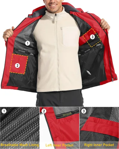 Vista 7 de MAGCOMSEN Men's Hooded Windproof Water Resistant Rain Jacket Windbreaker 5 Pockets for Hiking,Fishing,Runing