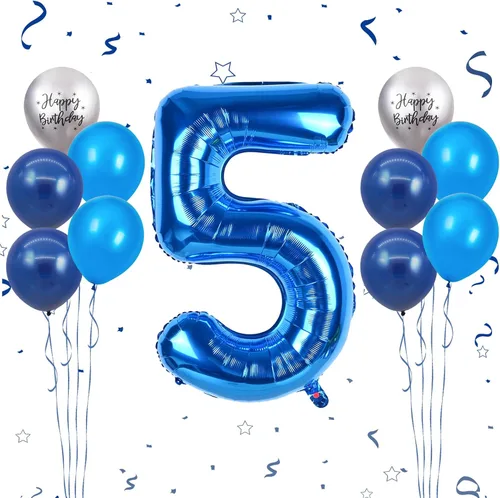 Vista 20 de Globos azules del número 18 de 40 pulgadas, globos de cumpleaños de 18 años, globos de látex azul claro y azul oscuro con impresión plateada