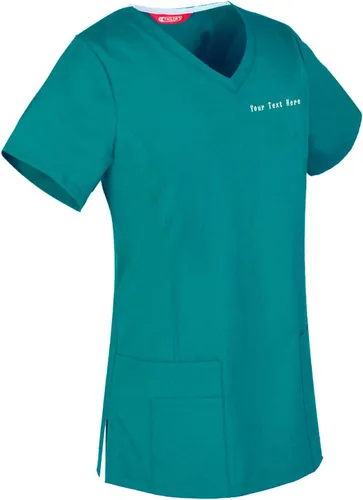 Vista 7 de Camiseta médica bordada para mujer personalizada con tu texto Manzana Verde (Apple Green)