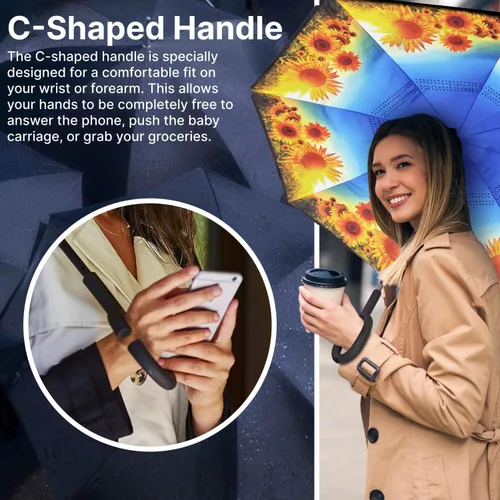 Vista 5 de Topsy Turvy Inverted Umbrella Windproof, UV Protection, Drip-Free, C-Shape Handle for Hand-Free Use, Self-Standing