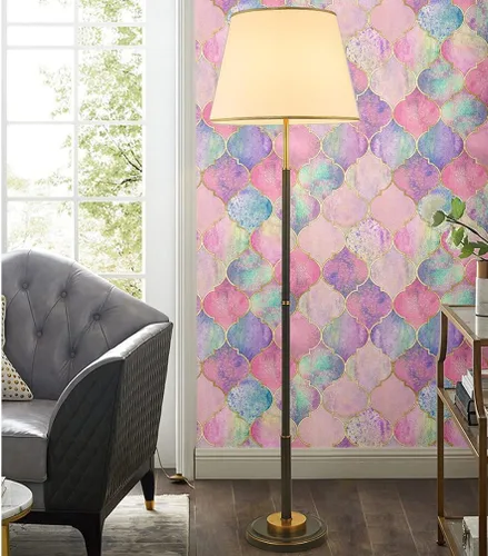 Vista 6 de Blooming Wall DPY40 - Papel tapiz de enrejado multicolor rosa autoadhesivo extraíble para decoración de pared
