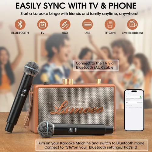 Vista 4 de Máquina de karaoke para adultos, 2 micrófonos inalámbricos para altavoz de karaoke, micrófono portátil y soporte de altavoz, expansión de micrófono