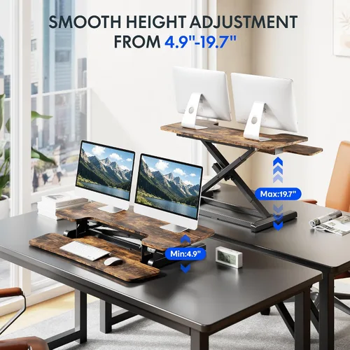 Vista 25 de FLEXISPOT Convertidor eléctrico de escritorio de pie de 32 pulgadas, elevador de escritorio motorizado para sentarse a pie, monitor de escritorio