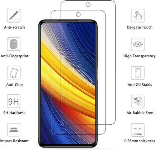 Vista 2 de Protector de pantalla transparente HD para Xiaomi Poco X3 Pro 2021 de vidrio templado - [Paquete de 2] Protector de pantalla antiarañazos de dureza