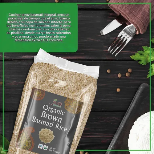 Vista 3 de Jiva - Arroz Basmati orgánico integral de 10 libras, calidad premium de la India