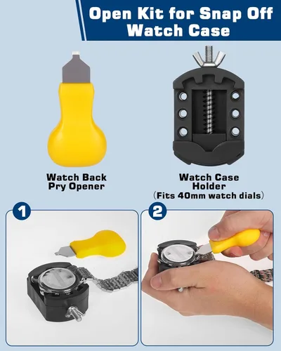 Vista 4 de Kit de reparación de relojes, kit de herramientas de repuesto de batería de reloj, kit de herramientas de extracción de eslabones de reloj, juego