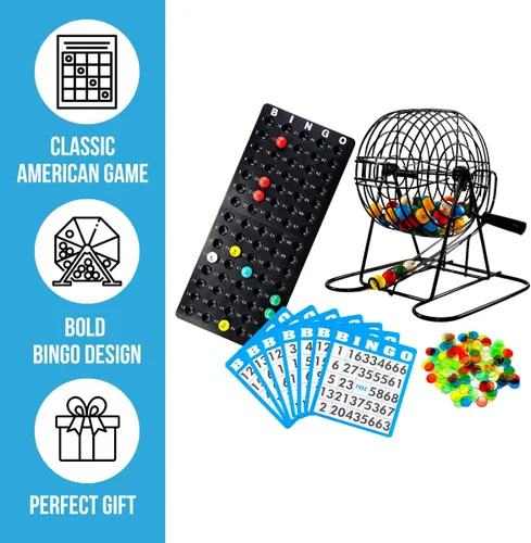 Vista 2 de Juego de bingo Deluxe de Regal Games con bombo, tabla, bolas, 18 tarjetas y fichas
