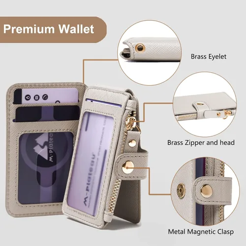 Vista 20 de Cartera con llavero, tarjetero con bloqueo RFID de piel, funda para tarjetas de crédito con cremallera para mujer