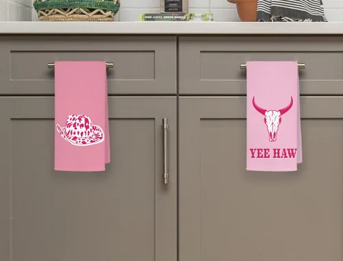 Vista 2 de QODUNG Pink Preppy Howdy Yeehaw Western Cowgirl Boots Hat Bull Skull Toallas suaves de 16 x 24 pulgadas, juego de 4, toallas de mano de tela